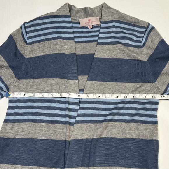 Laurie Felt Cardigan Womens Medium Blue Gray Striped Long Cashmere blend Pockets - Picture 6 of 8